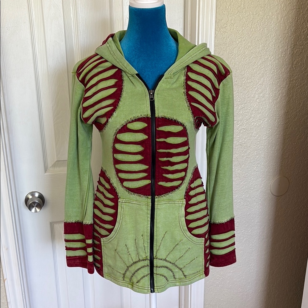 Unique Green and Red Cutout Hoodie